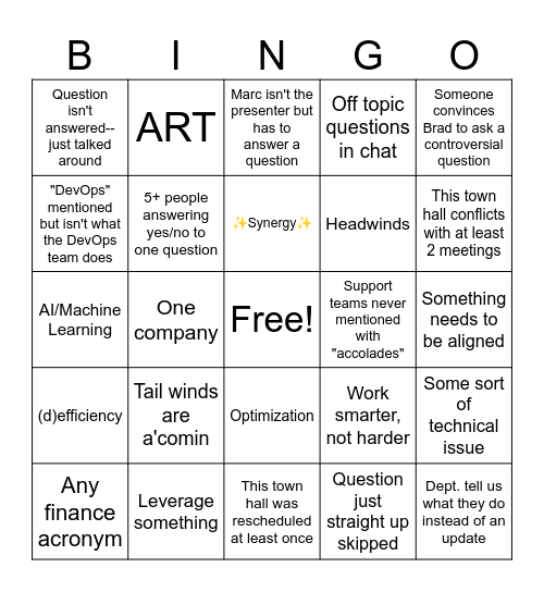 Town Hall Bingo Card