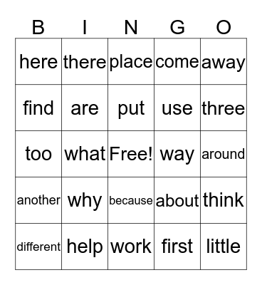 Spelling Bings Bingo Card