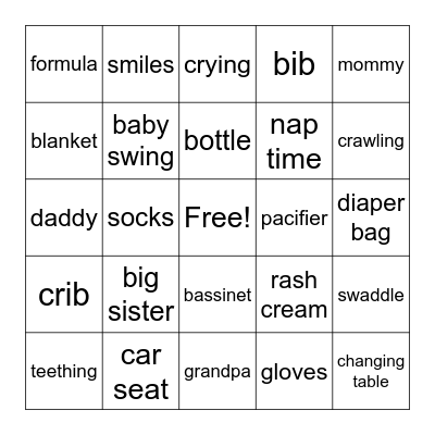 Baby Bingo Card