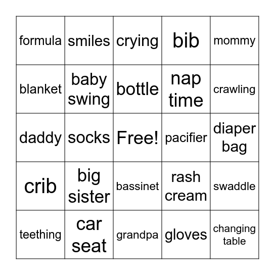 Baby Bingo Card