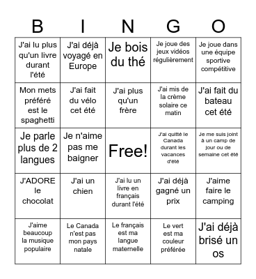 Jeu brise-glace Bingo Card