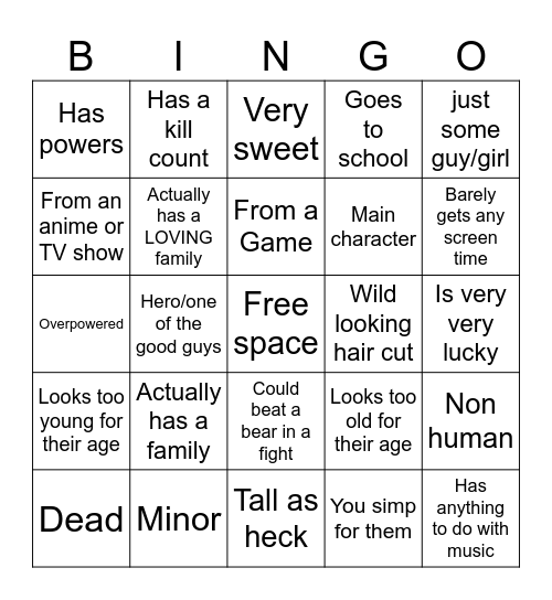 Character Bingo Card