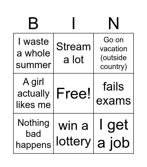 My years bingo card Bingo Card