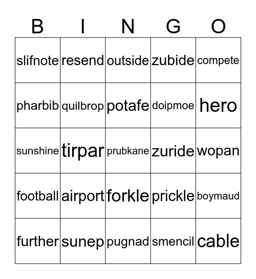 Two Syllable BINGO Card