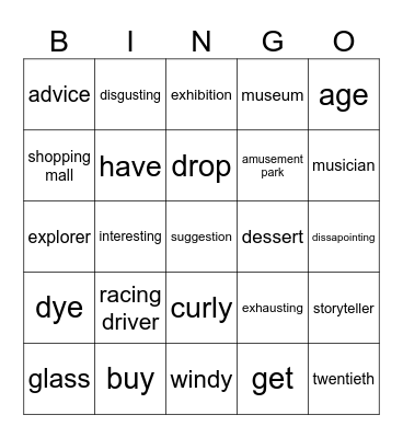 Vocabulary Senior 2 Bingo Card