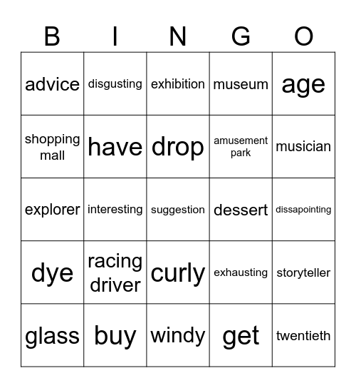 Vocabulary Senior 2 Bingo Card