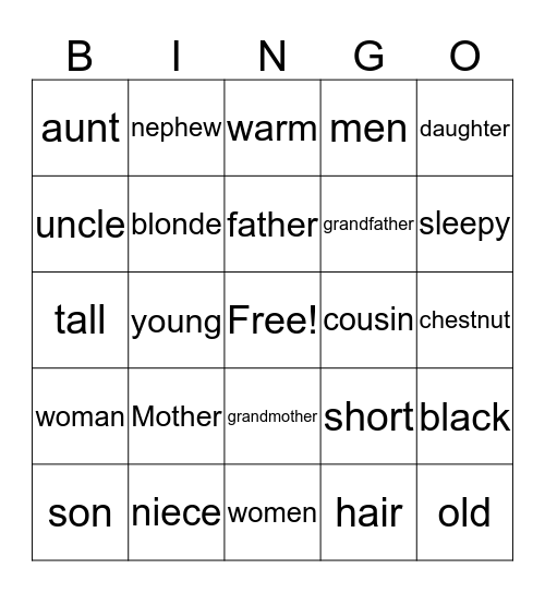 My Family Bingo Card