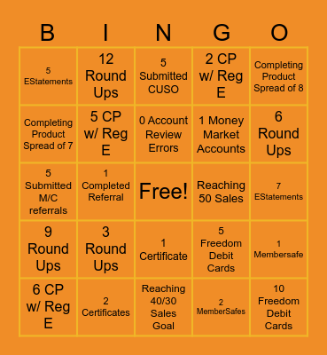 September Sales Game Bingo Card