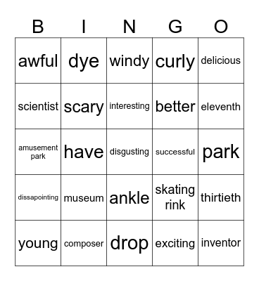 Vocabulary Senior 2 Bingo Card