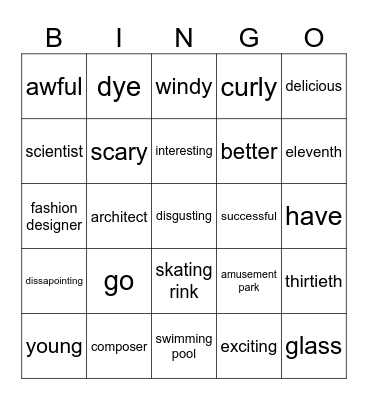 Vocabulary Senior 2 Bingo Card