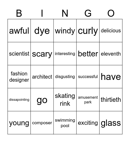 Vocabulary Senior 2 Bingo Card