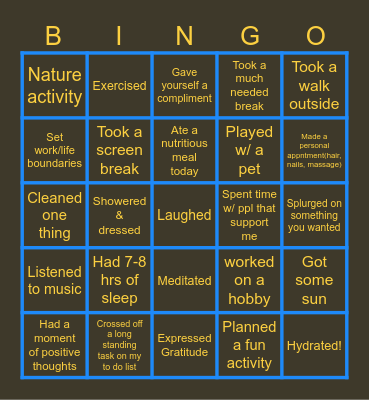 Self Check In Bingo Card