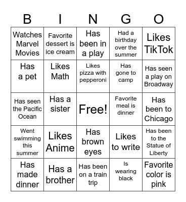 Getting to Know You Bingo Card