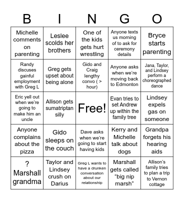 Wedding Disasters Bingo Card