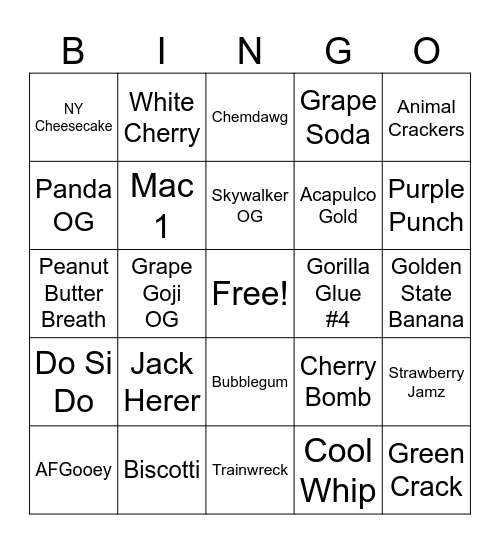 N2U Strain Match! Bingo Card