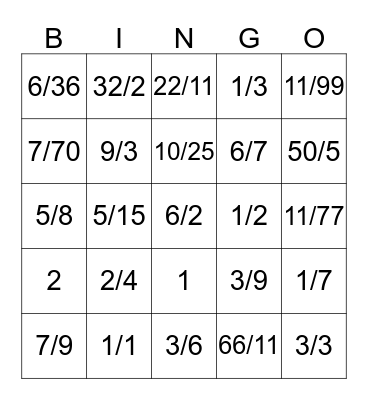 Math BINGO ( Fractions) Bingo Card