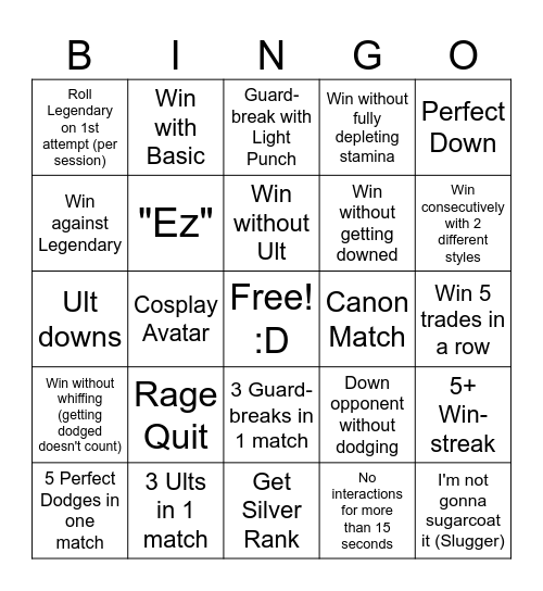 Untitled Boxing Game Bingo! Bingo Card