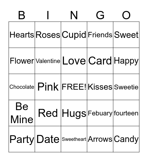 Valentines Day Bingo Card