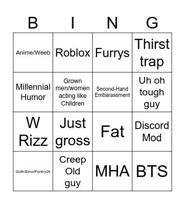 Cringe Comp Bingo Card