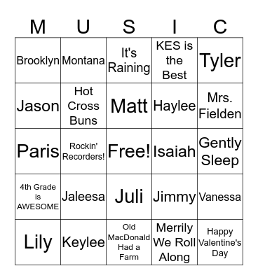 Mrs. Spivey's Music Bingo Card