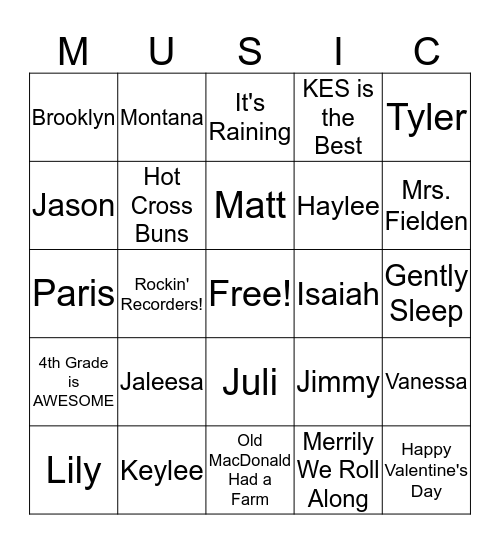 Mrs. Spivey's Music Bingo Card