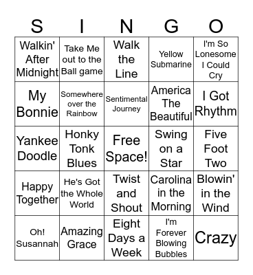 SINGO! Bingo Card