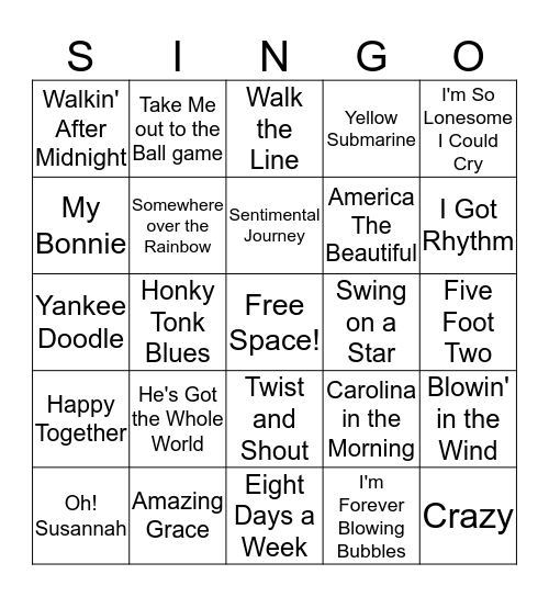 SINGO! Bingo Card