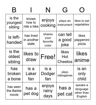 Find someone who... Bingo Card