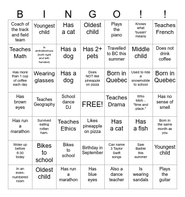 SYMMES TEACHER BINGO! Bingo Card