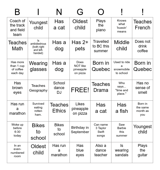 SYMMES TEACHER BINGO! Bingo Card