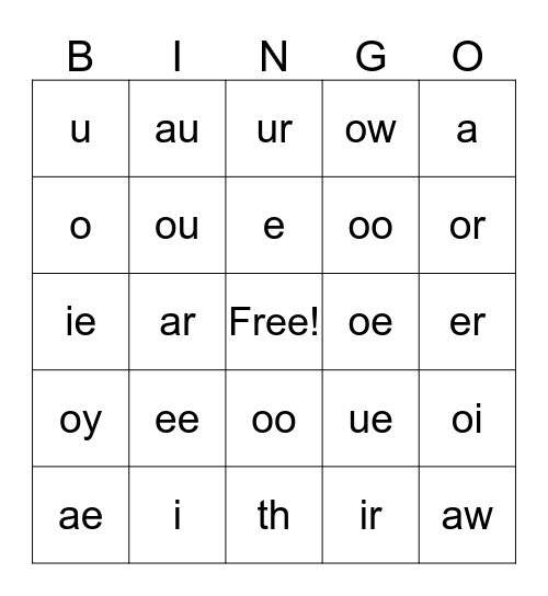 Consonant Bingo Card