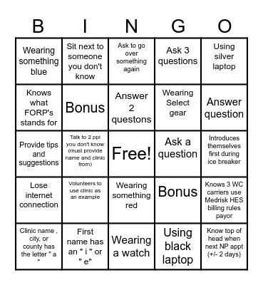 PSS BINGO Card
