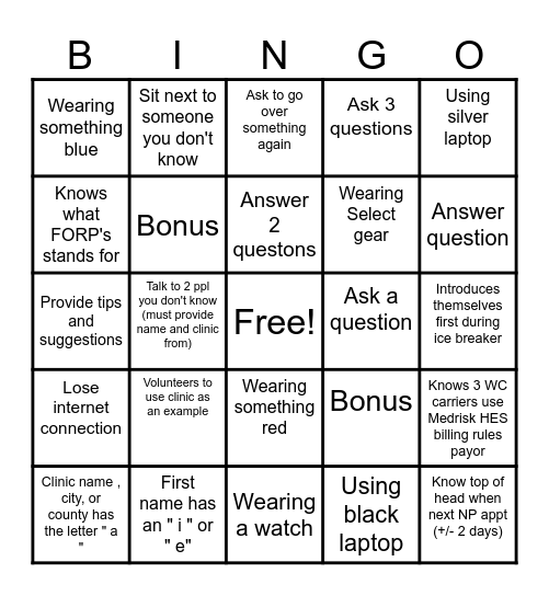 PSS BINGO Card