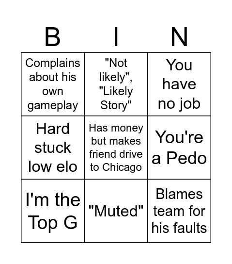 Untitled Bingo Card