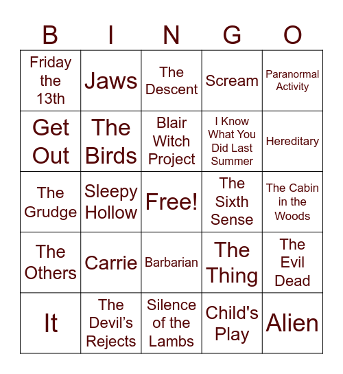 Janavi's Goodbye - Horror Movie Bingo Edition Bingo Card