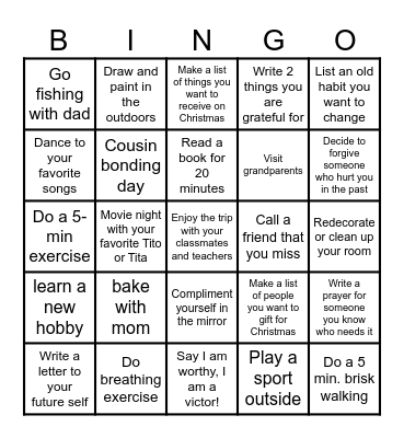 Mental Health Bingo Card