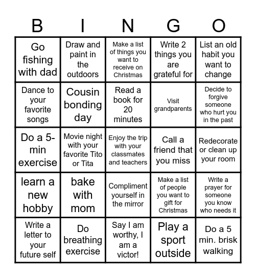 Mental Health Bingo Card