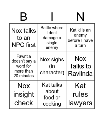 Saturday Bingo Card