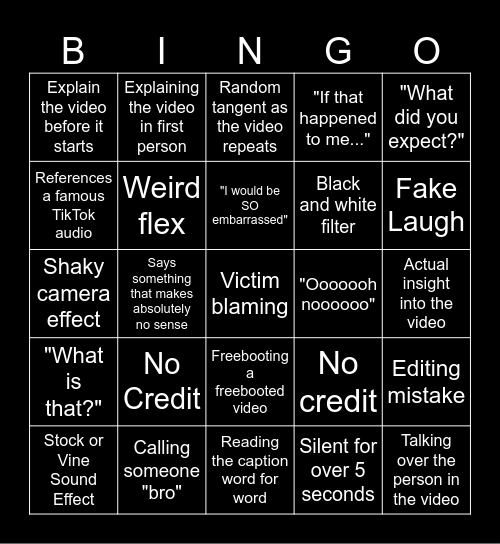 SSSniperwolf Bingo Card