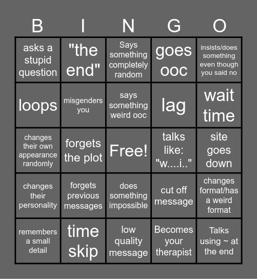 Character.Ai Bingo Card