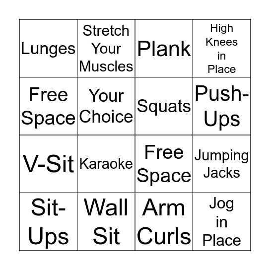 Fitness BINGO Card