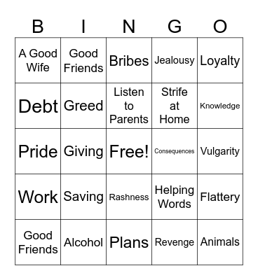 Proverbs Bingo Card
