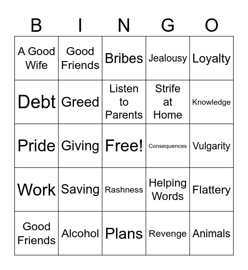Proverbs Bingo Card