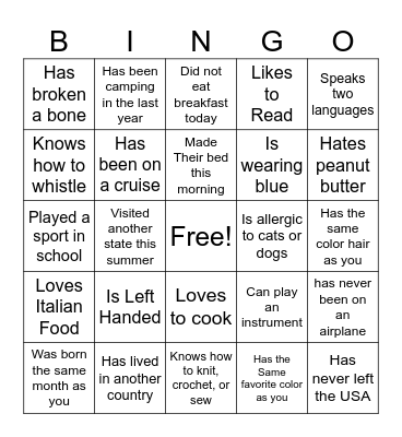 Find Someone Who... Bingo Card