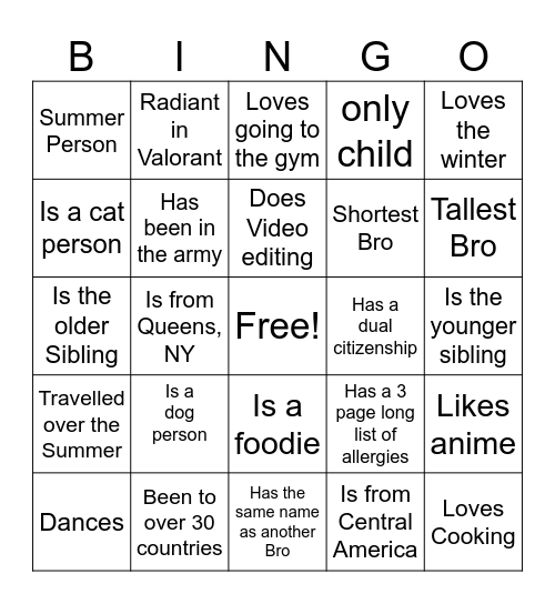 BROTHER BINGO Card