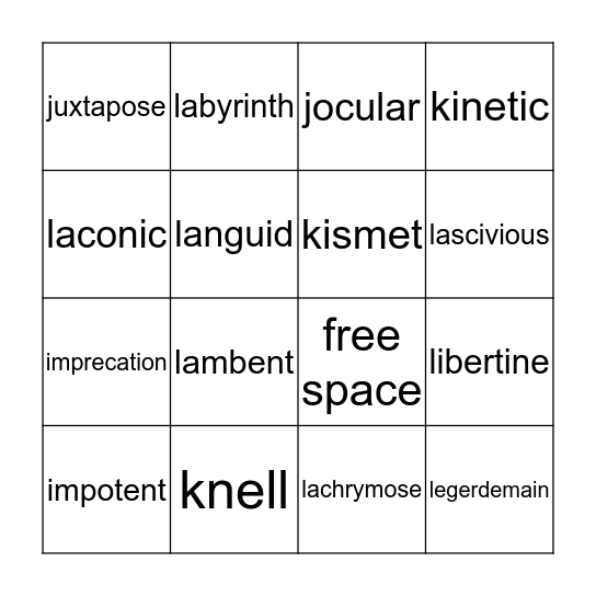 Vocab Lesson 11 Bingo Card