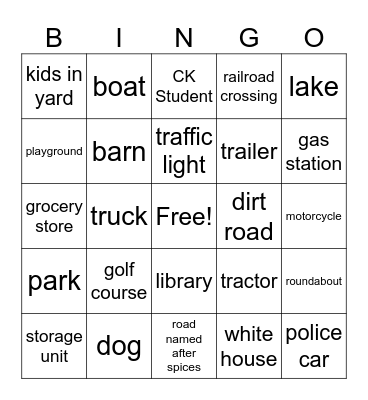 Cherry Knoll Bus Tour Bingo Card