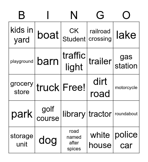 Cherry Knoll Bus Tour Bingo Card