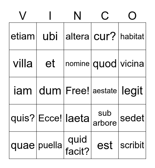 mrhs Latin: vinco, ecce Ch. 1 Bingo Card