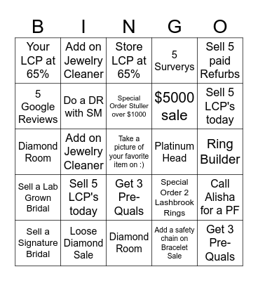 HELZBERG BINGO Card